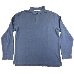 Charles Tyrwhitt Men's Long Sleeve Blue Polo Shirt - Size L